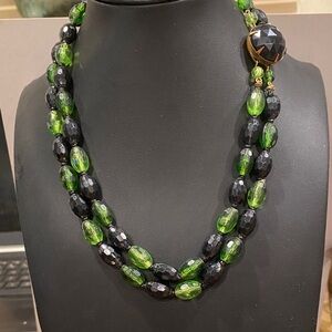 Western Germany Green and Black Beaded Necklace